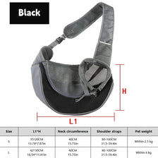 Black pet carrier sling bag for dogs and cats with size options S and L