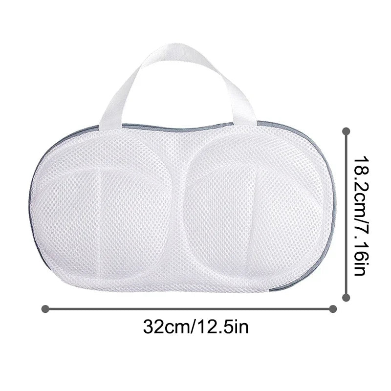 Bolsa de ropa de malla blanca reutilizable con asas, mide 32cm por 18.2cm.