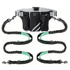 A black hands-free reflective dog leash with a storage bag and adjustable collar.