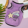 Purple breathable mesh pet vest with a white star and text print