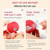 A red interactive motion sensor cat ball toy with an attached USB type-C cable and rope for play