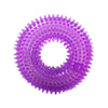 A purple, spiky squeaky dog chew toy for dental care.