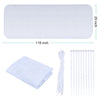 A white multipurpose safety net for balcony and stairs, shown as a flat sheet, folded cloth, and individual vertical strands.
