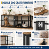Black double dog crate furniture with lockable doors and storage top for pets