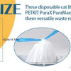 Paniers jetables pour litières de chat blancs montrés à côté d'un chat.
