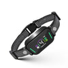 A black adjustable dog bark collar with a digital display showing sensitivity level.