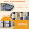 Multi-level cat climbing tree featuring a cloud-shaped cushion, sisal scratching posts, and reinforced base for stability.