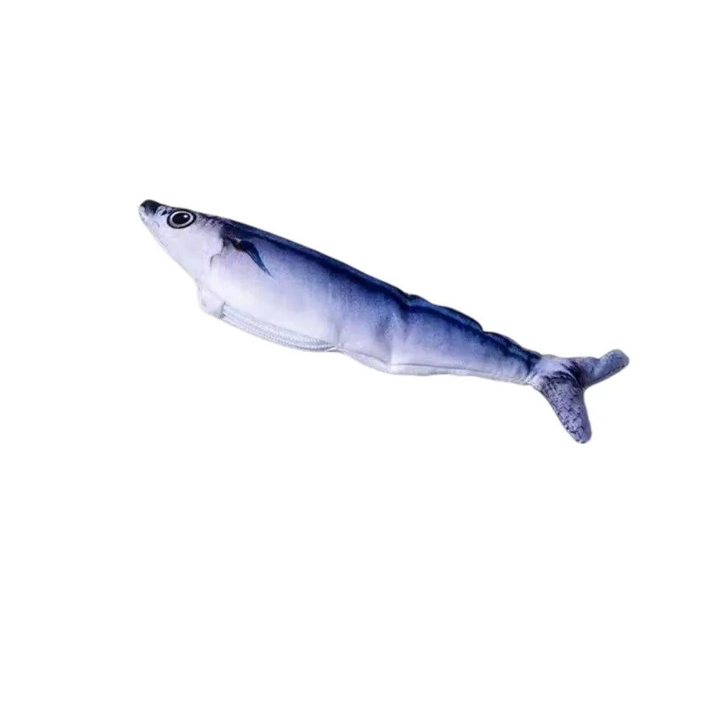 A blue and silver interactive cat toy with a charging simulation feature.