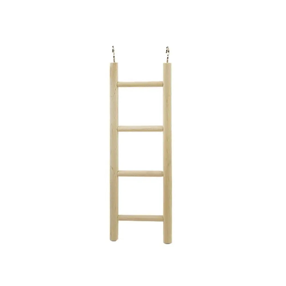 A wooden bird ladder with hooks for climbing and perching.