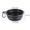 Black portable silicone dog travel bowl with a handle and dimensions 13cm wide and 5cm deep