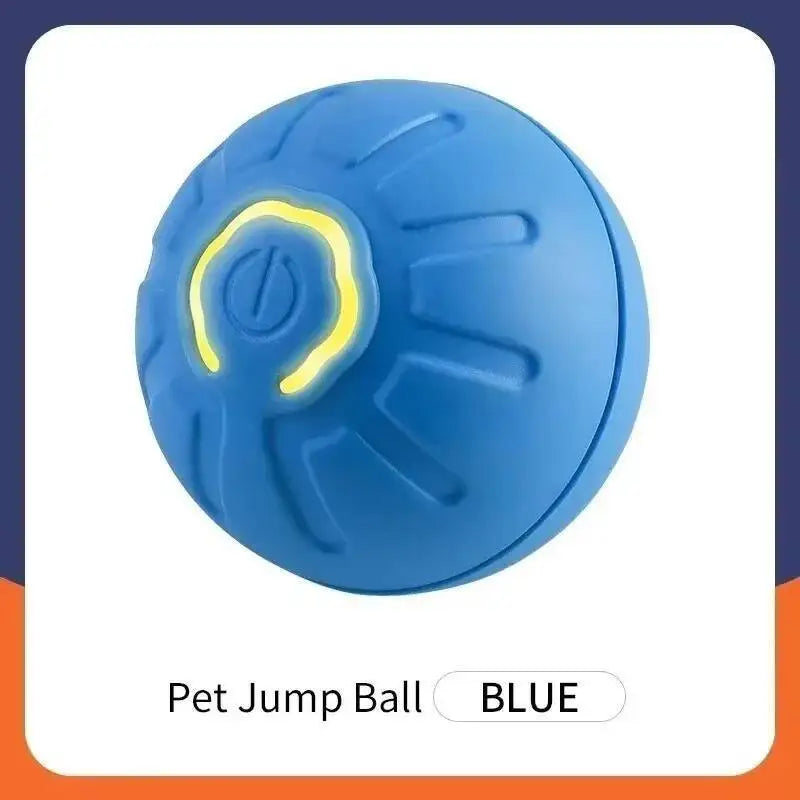 Blaues interaktives Hundespielballspielzeug mit gelbem Leuchten.