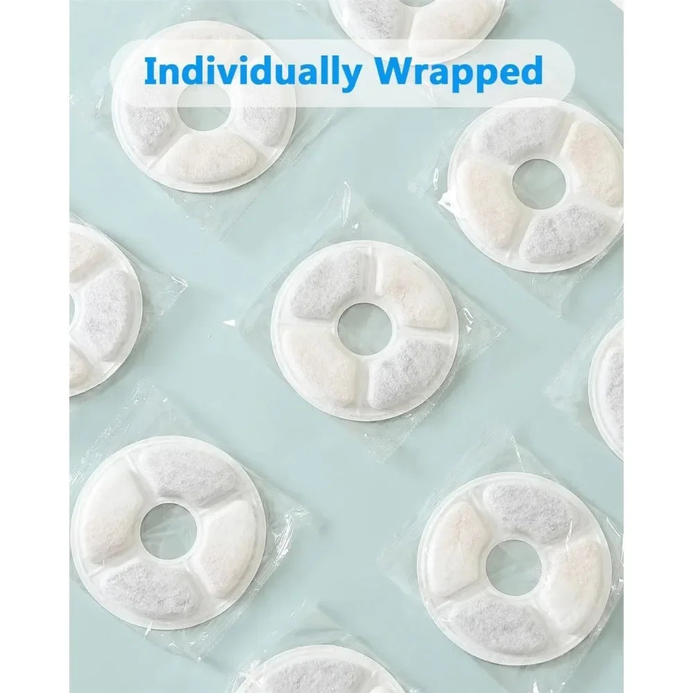 Individually wrapped replacement activated carbon filters for cat water fountain