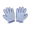 Ein Paar hellblaue Pflegemitts für das Grimen und Massieren von Hunden und Katzen.