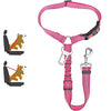 Arnés ajustable rosa para perros y gatitos, mostrado con un modelo de perro.