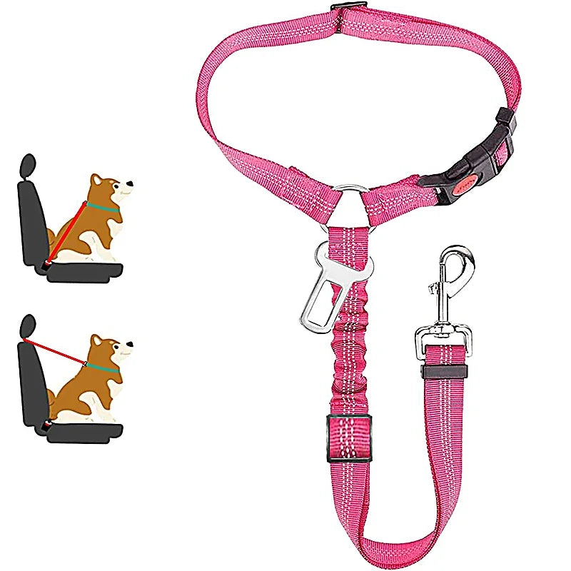 Arnés ajustable rosa para perros y gatitos, mostrado con un modelo de perro.