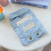Light blue denim jacket for dogs featuring embroidered text that reads mama's bestie