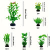 A set of artificial vibrant green water grass plants for fish tanks, shown in various sizes and quantities.