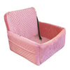 Pink quilted dog car seat with removable orthopedic cushion