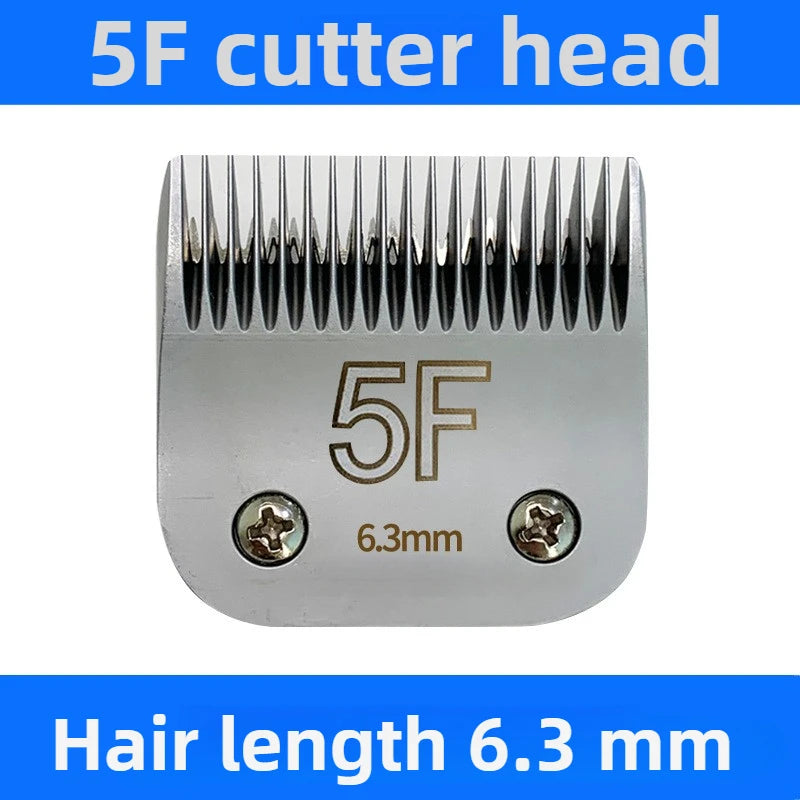 A close-up view of a 5F cutter head with 6.3mm hair length and mounting screws.
