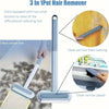 A 3 in 1 pet hair remover tool with two brushes cleaning carpet hair, clothing, and narrow spaces.