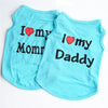 Light blue pet vest featuring text that says I love my mom and I love my daddy