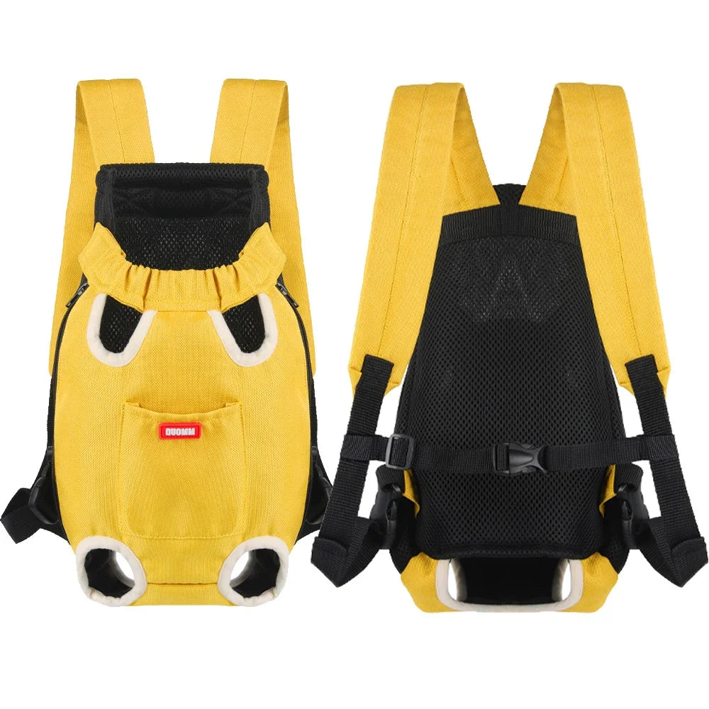 Yellow cycling walking pet carrier for cats shown from the back