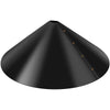 A black, conical baffle guard for squirrel proofing.