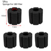 Five black sponge filters for an 180 filter, shown in various views and dimensions.