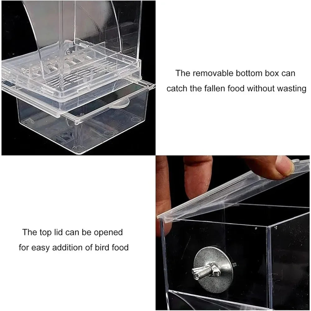 Mangeoire à oiseaux automatique avec boîte inférieure amovible et couvercle supérieur ouvrable pour la nourriture des oiseaux