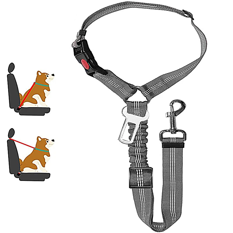 Arnés de mascota negro ajustable para perros y gatitos, mostrado con un modelo de perro.