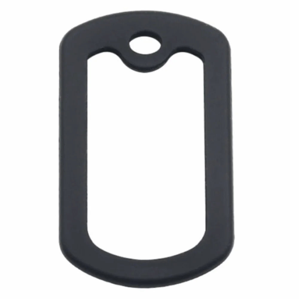 Black silicone dog tag protector muffler with a loop for attachment.