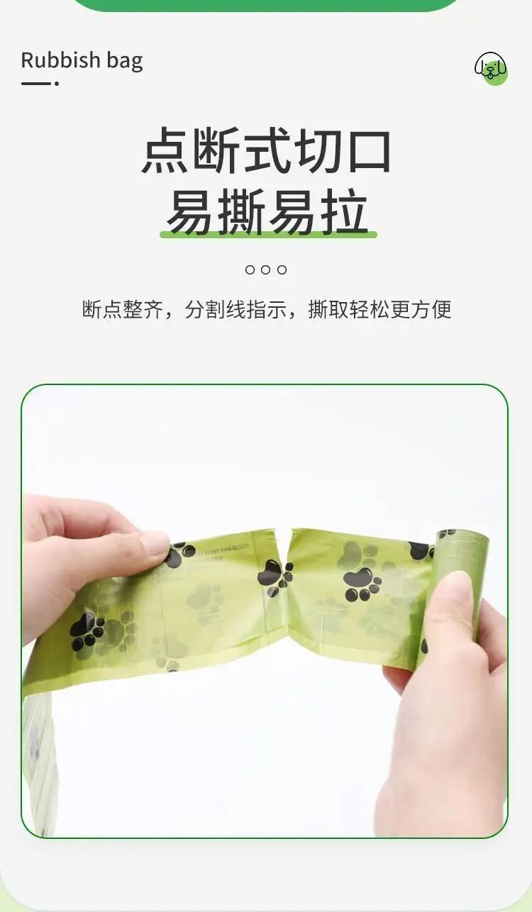 Hands demonstrate the point-cut opening feature of a rubbish bag for easy disposal.