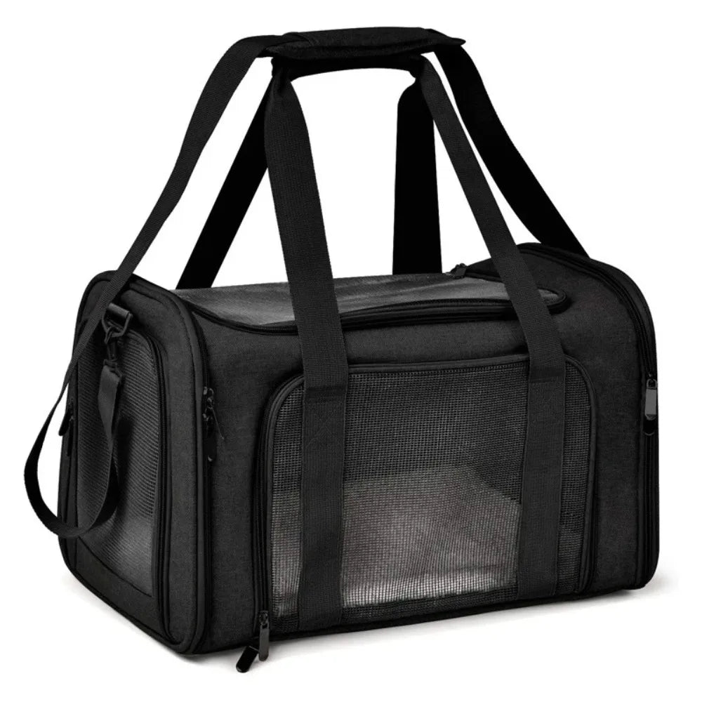 Black breathable pet carrier backpack with shoulder straps
