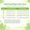 Size chart for male dog diapers showing waistline measurements for sizes S, M, L, and XL