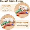 A set of three lifelike 3D catnip fish plush toys in green, red, and blue are shown for cats.