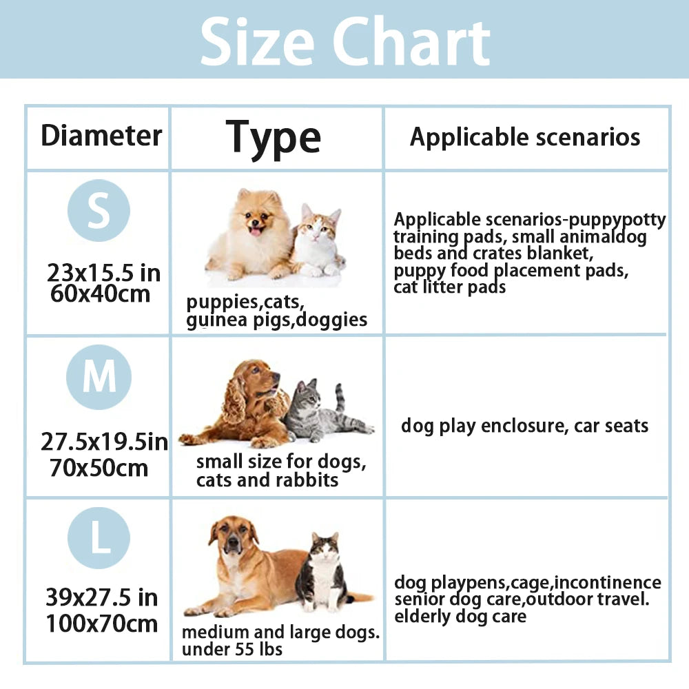 Size chart showing dimensions for small, medium, and large dog products.