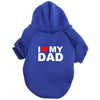 A royal blue plush coat with a hood featuring the text I love my dad.
