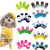 A collection of anti-scratch cotton pet socks in various colors and patterns for small dogs and cats