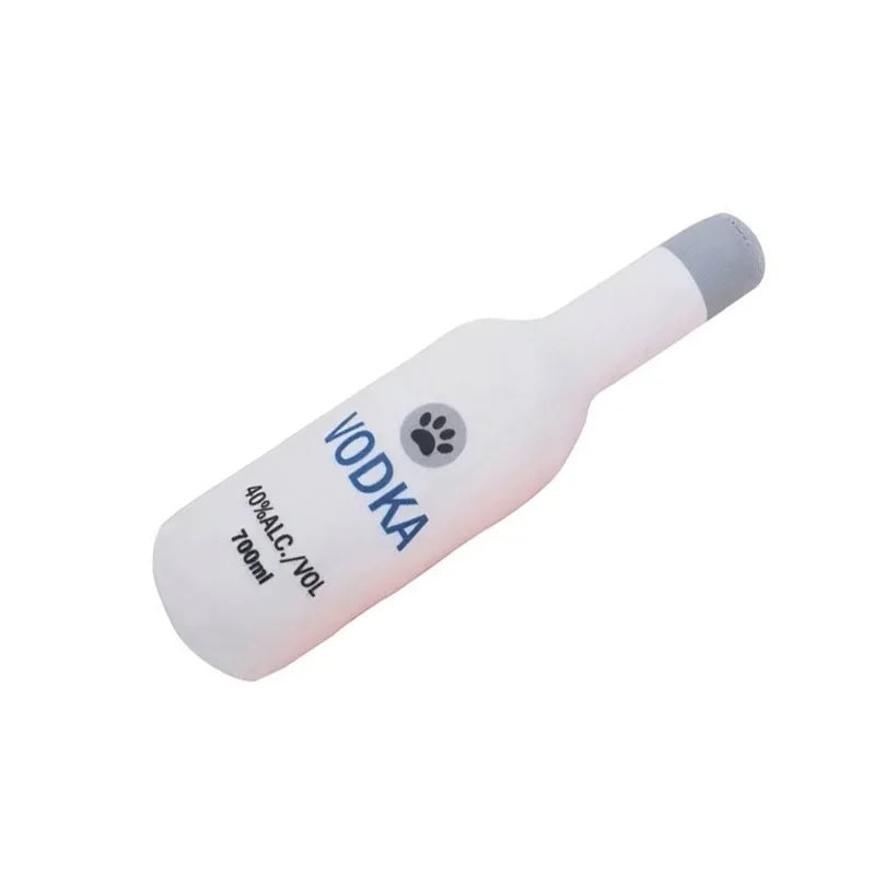 A white vodka bottle with a gray cap and a paw print design.