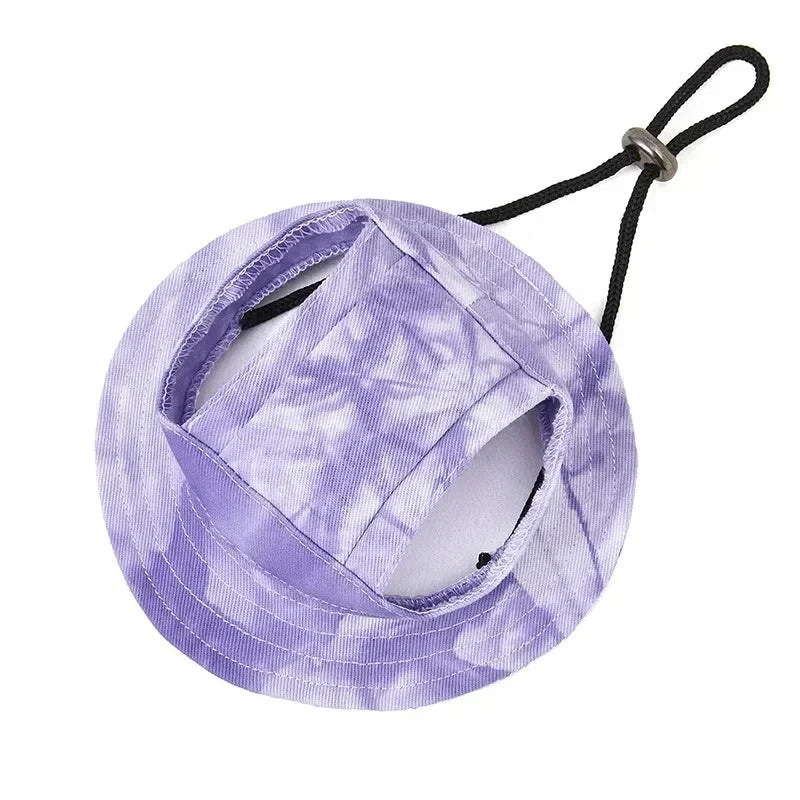 Sombrero de sol morado para mascotas con orificios ajustables para perros y gatos