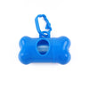 Blue bone-shaped dog waste bag dispenser with a loop for carrying