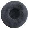 A round, dark gray ultra-soft plush pet bed for dogs and cats.