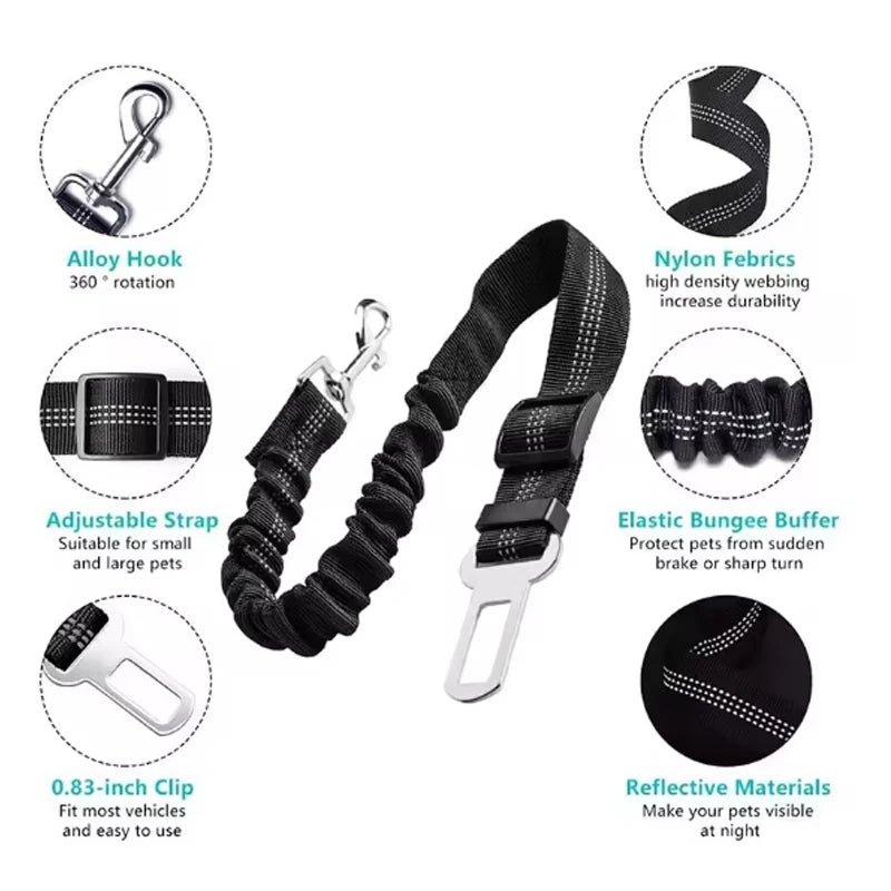 Arnés de seguridad para perros duradero con gancho de aleación, telas de nylon y amortiguador elástico de bungee.