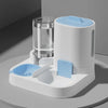 A white 2-in-1 automatic pet feeder and water dispenser with a clear glass bowl and a light blue lid.