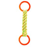 A bright orange durable dog chew rope toy with a green, textured center.