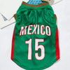 Green and red dog sports jersey with the word MEXICO and number 15 printed on the front