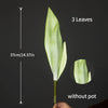 A tall, green artificial snake plant leaf with three leaves shown without a pot.