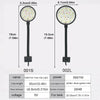 A pair of USB clip-on LED aquarium lights, model 001S and 002L, showing their dimensions and specifications.