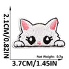 A white cat embroidered patch with black markings on a white background.