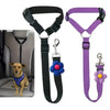Purple and black adjustable dog car seat belt with safety buckle and strap